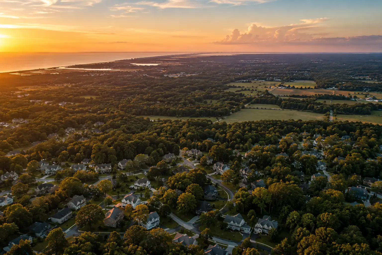 Aerial view of Georgia and Florida neighborhoods and coastline served by Cedar Mill Mortgage